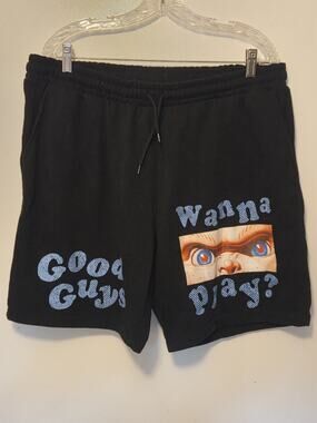 Chucky Sweat Shorts Mens XL Black Wanna Play Good Guys Casual Men